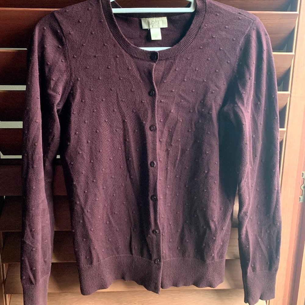 LOFT Burgandy Cardigan (with detail) - XS
